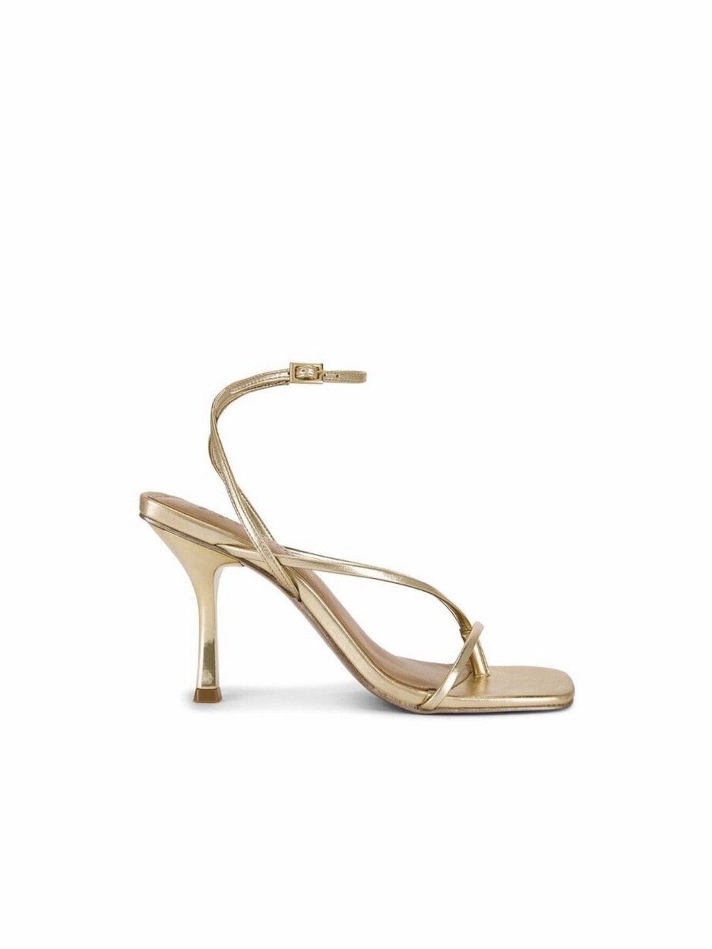 Steve Madden Annie Heel in Champagne gold square toe ankle strap high heel